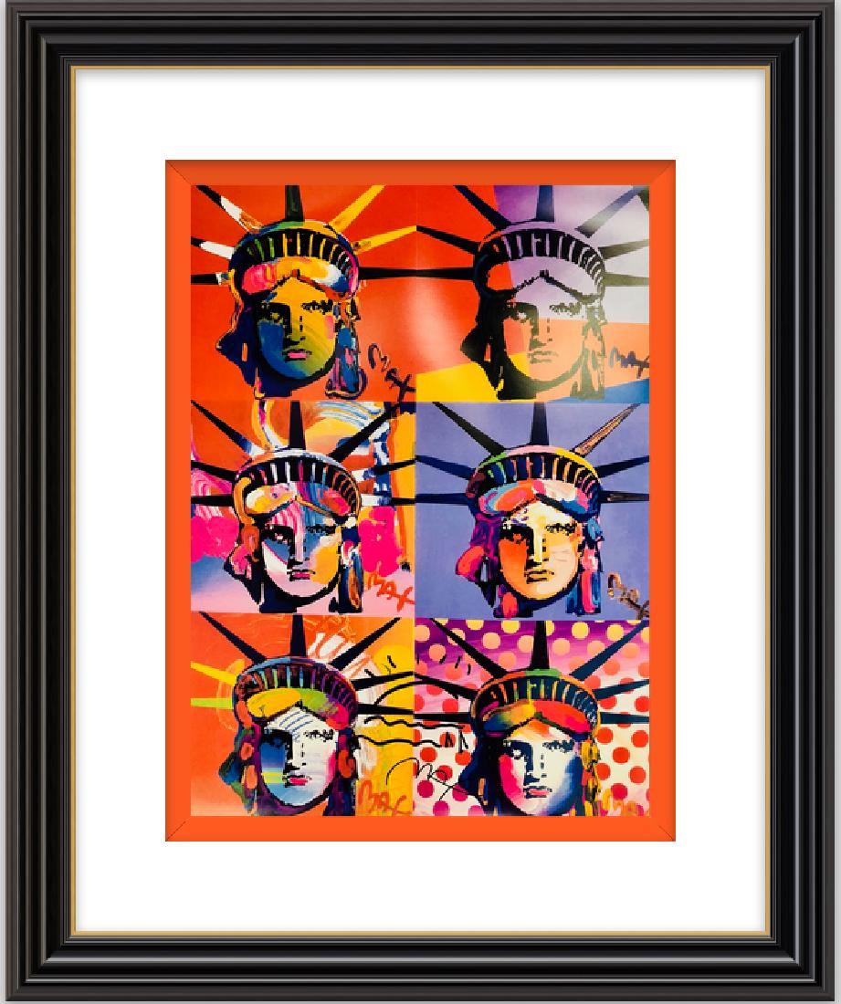 Signed Peter Max Mixed Media: Title: Peter Max "Liberty Heads II" Newly CUSTOM FRAMED Art Print Artist: Peter Max Year Printed: Unknown Signature: Hand Sign by Artist Medium: Fine art mixed media on paper Dimensions: 19 X25 Inches