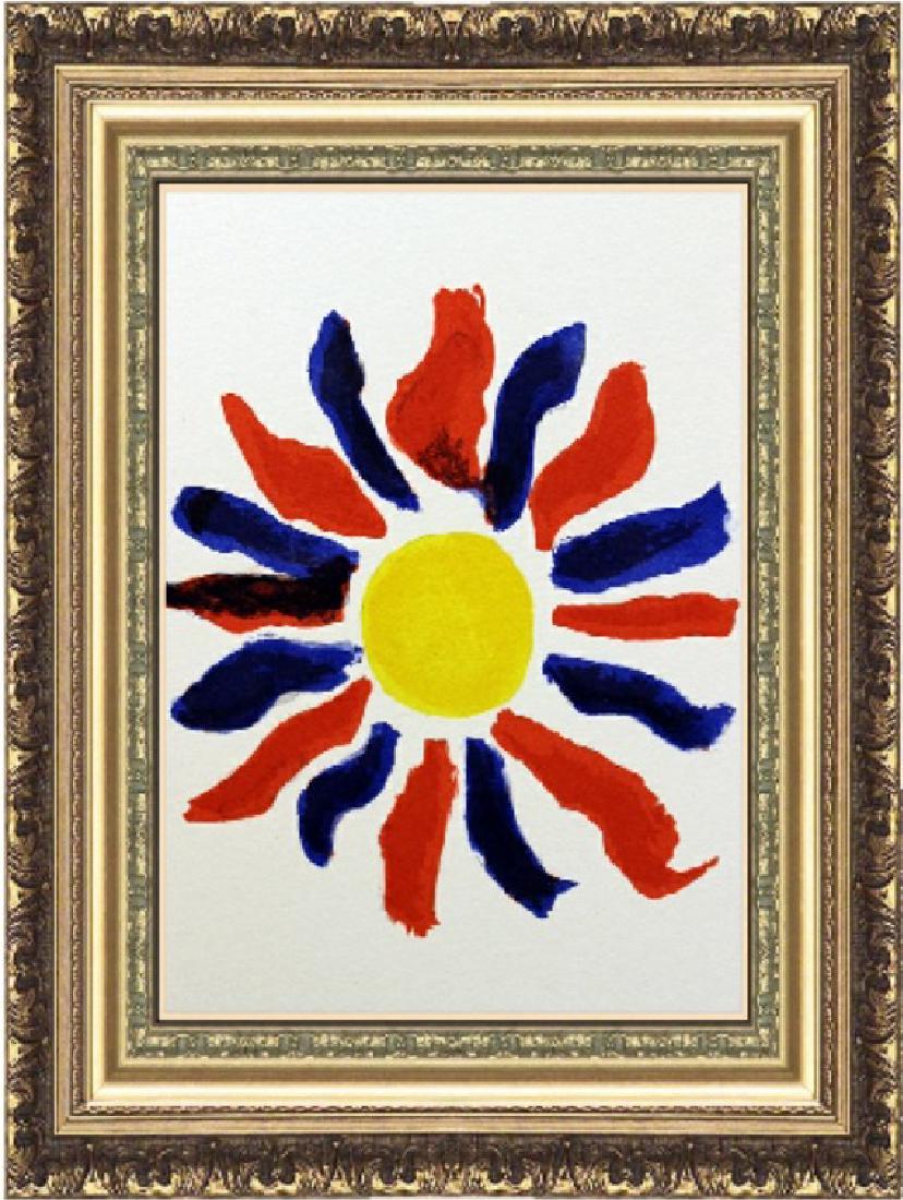 Original Signed Lithograph by Alexander Calder: Original signed lithograph by artist Alexander Calder titled "L'Elephant Et Le Singe De Jupiter" on heavy arches paper. The unframed dimensions are approx 15 x 11 inches. This piece comes professional