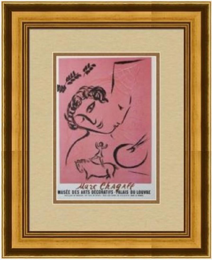 Signed Marc Chagall Lithograph: FREE SHIPPING TO THE USA! PROFESSIONALLY CUSTOM GALLERY FRAMED!! MARC CHAGALL 'The Painter in Pink 1959 for the exhibition poster "Marc Chagall", Palais du Louvre, Paris' Lithograph in colors, on pape