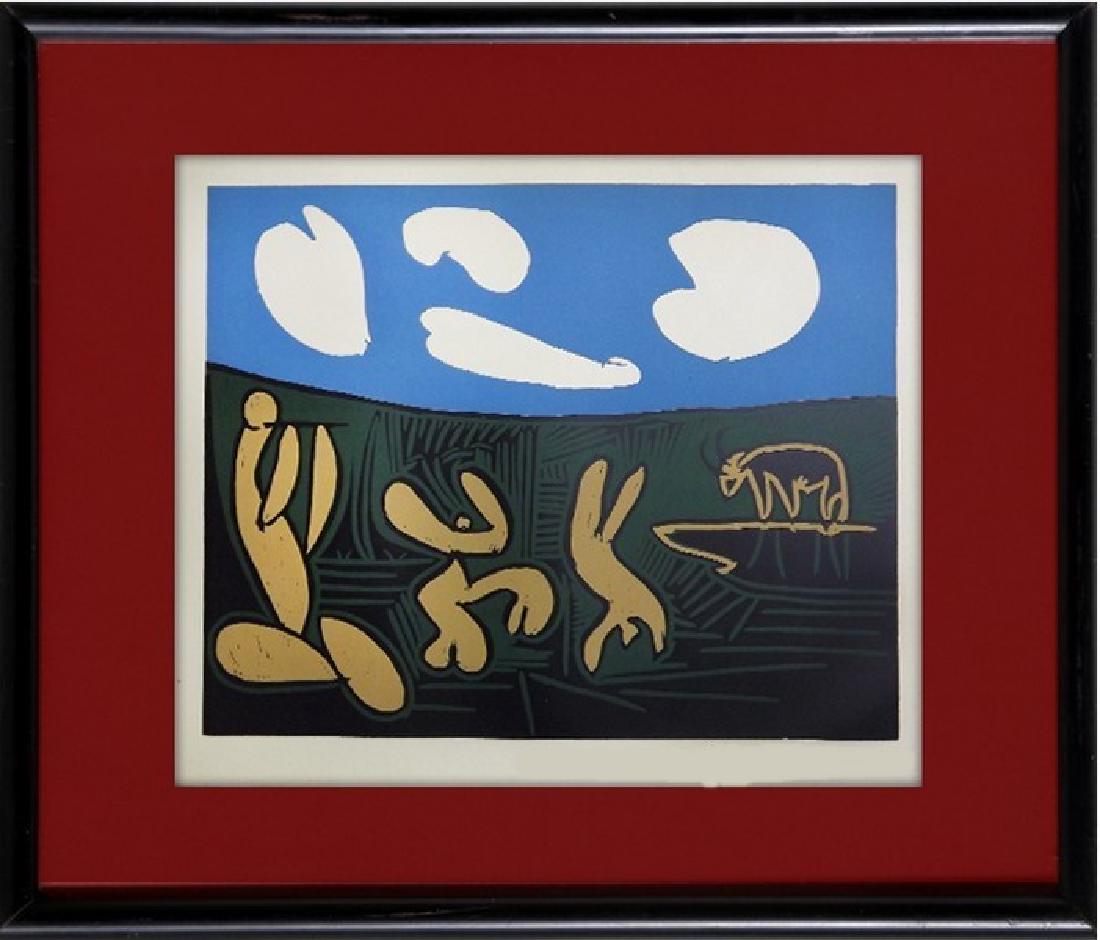 Signed Picasso Linocut Bacchanale: FREE SHIPPING TO THE USA! PROFESSIONALLY CUSTOM GALLERY FRAMED INCLUDED! Linoleum cut (Linocut) by Pablo Picasso " Bacchanale " (Boeck, W., intr. Pablo Picasso Linoleum Cuts: Bacchanals, Women, Bulls