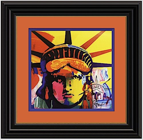 Hand Embeliished, Hand Signed Peter Max Mixed Media -: ***FREE SHIPPING WITHIN THE UNITED STATES OF AMERICA*** Hand Embeliished, signed mixed media on paper by artist Peter Max Liberty Head. This popular work is hand signed by the artist. The dimensions a