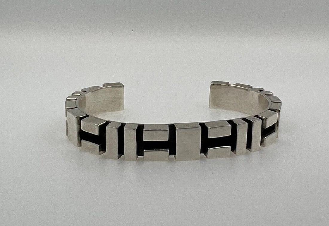 Geometric Simple Modern Statement 925 Sterling Silver Wide Cuff Bangle Bracelet (1 of 7)