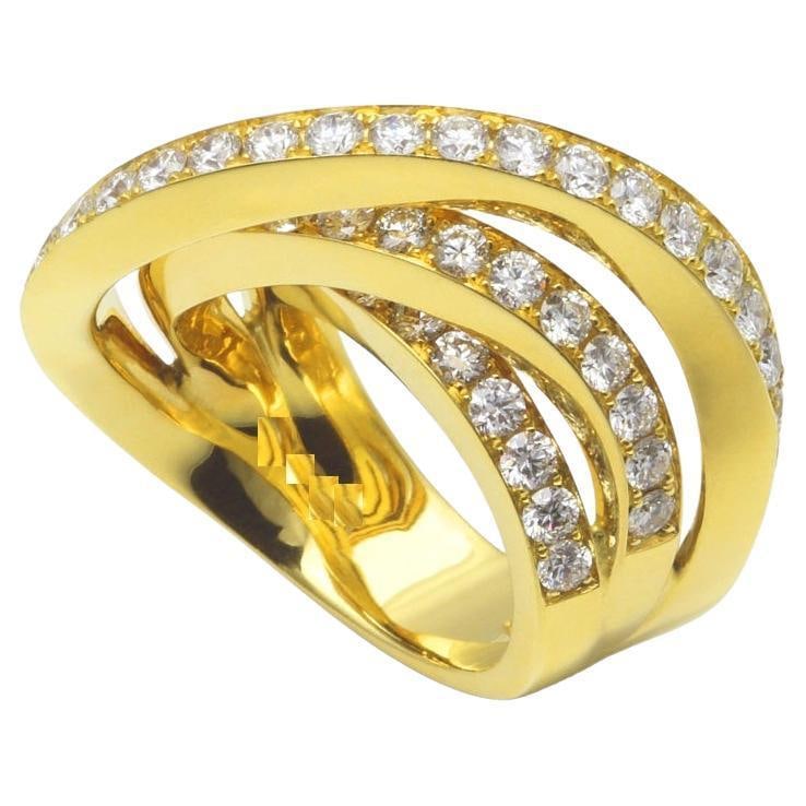 Diamond Channel Geometric Wave Curve Statement Unique 18 Karat Yellow Gold Ring (1 of 10)