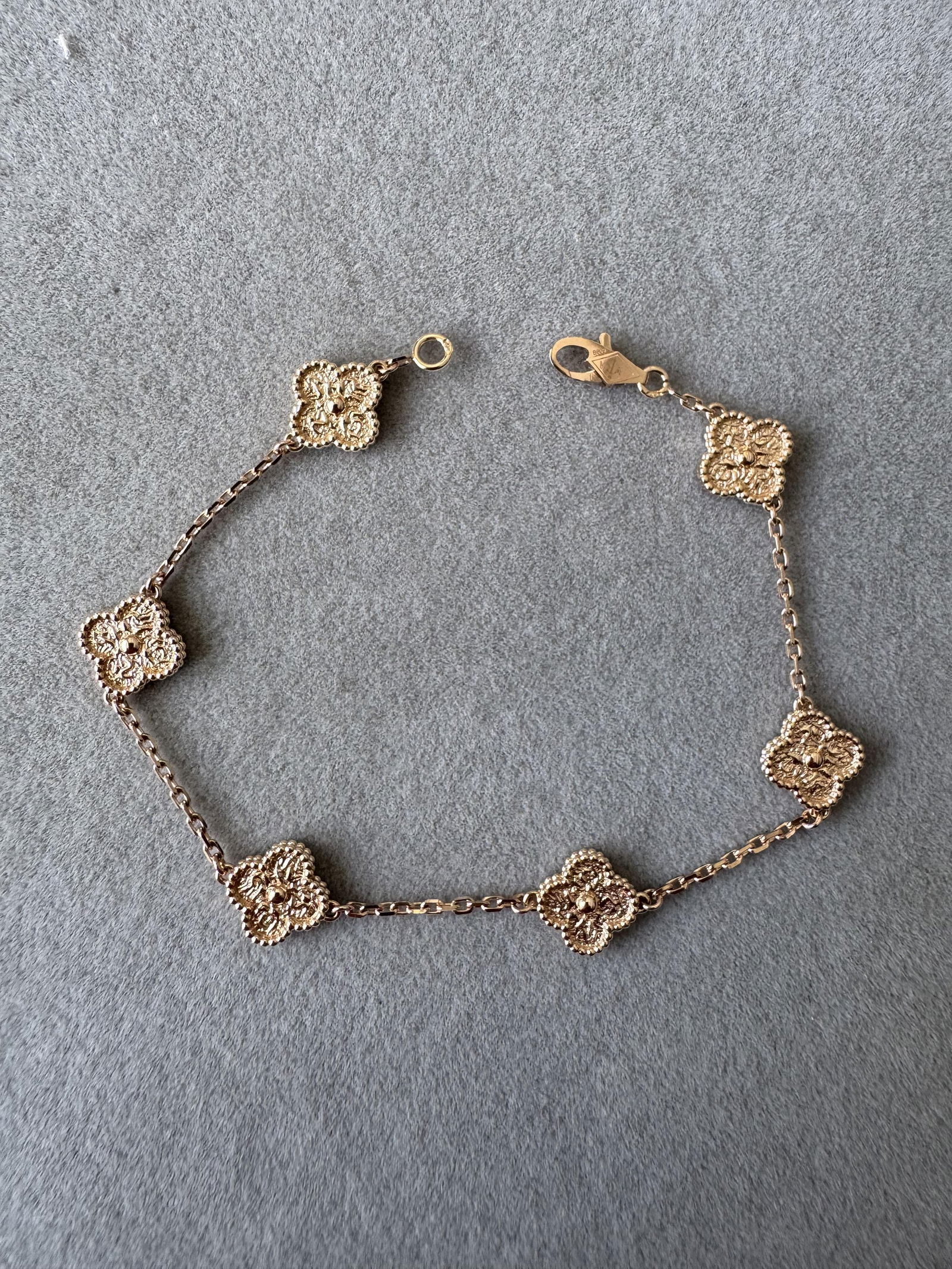 Van Cleef & Arpels Sweet Alhambra Hammered Crushed 6 Motifs Rose Gold Bracelet (1 of 10)