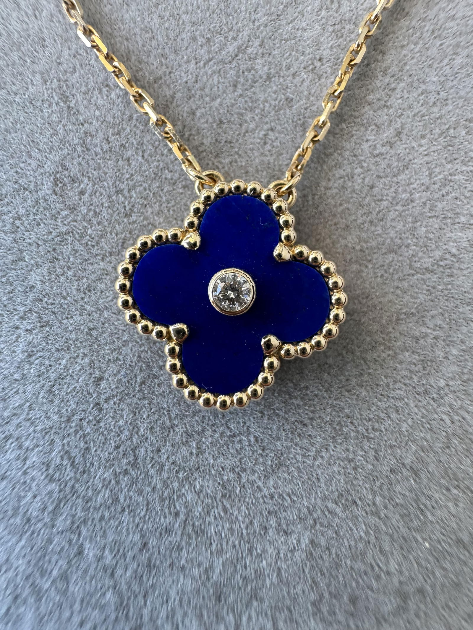 Van Cleef & Arpels Vintage Alhambra Dark Blue Lapis Lazuli 18K Yellow Gold Pendant Necklace (1 of 11)