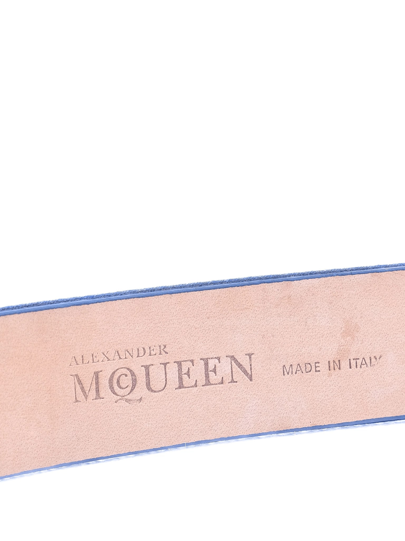 Alexander McQueen Blue Leather Belt: Title/Medium: Alexander McQueen Blue Leather Belt Origin/Year: Made in Italy Dimensions: Size not specified Condition: Excellent Provenance: Not provided Material: Leather Color: Blue