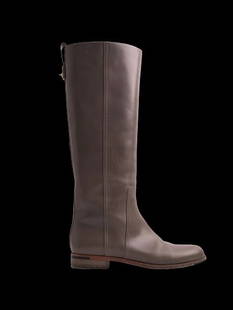 Fendi Gray Leather Riding Boots for Women: Title: Fendi Gray Leather Riding Boots for Women Medium: Leather Origin/Year: Contemporary Dimensions: Please refer to measurements for shaft height and circumference. Condition: Good, with minor sign
