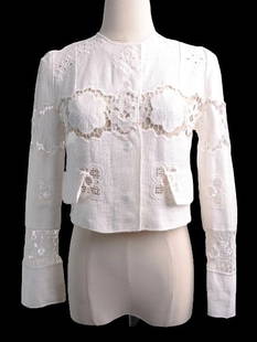 Dolce Gabbana White Cotton Lace Jacket XS: Title: Dolce Gabbana White Cotton Lace Jacket XS Medium: Cotton Lace Origin/Year: Dolce Gabbana Dimensions: Body length: 20 inches Sleeve length: 30 inches (from center back) Condition:<