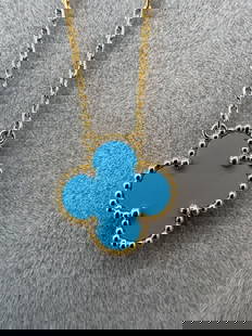 VCA Alhambra Turquoise Gold Necklace: Title/Medium: Van Cleef & Arpels Vintage Alhambra 18K Yellow Gold Necklace Origin/Year: Crafted in the 2010s in France Dimensions: Length: 16 inches Condition: Very good condition with minor surface
