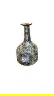 Roman Glass Globular Bote with Patina: Title: Roman Glass Globular Bote with Patina Medium: Glass Origin/Year: Rome, 6th-9th Century BCE Dimensions: Height 8 cm Condition: Strong silver patina, iridescent surface Provenance: Ancient