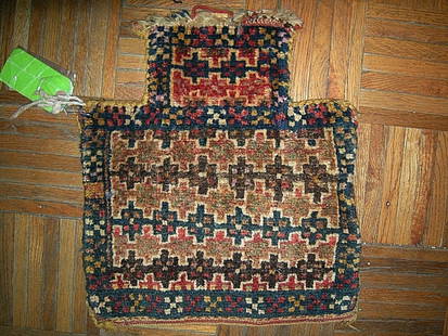 Antique NE Kurdish Carpet Salt Bag c. 1900: Title/Medium: Antique NE Kurdish pile carpet salt bag Origin/Year: Middle East, c. 1900 Dimensions: 1'2" x 1'3" Condition: Excellent, handmade condition Provenance: Private collection, acquired from l