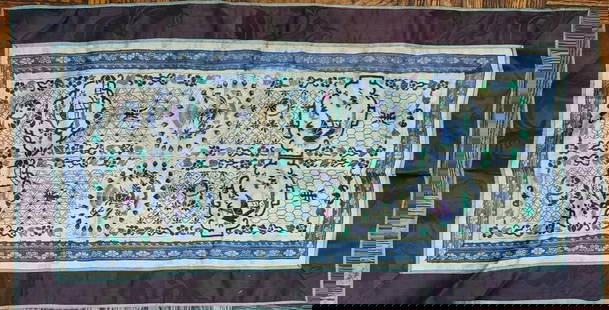 Antique Chinese Silk Embroidery 18/19th Century: Title/Medium: Antique Chinese Silk on Silk Embroidery Origin/Year: China, 18th/19th Century Dimensions: 12 x 23 inches Condition: Excellent condition with minor age-related wear Provenance: From a pri