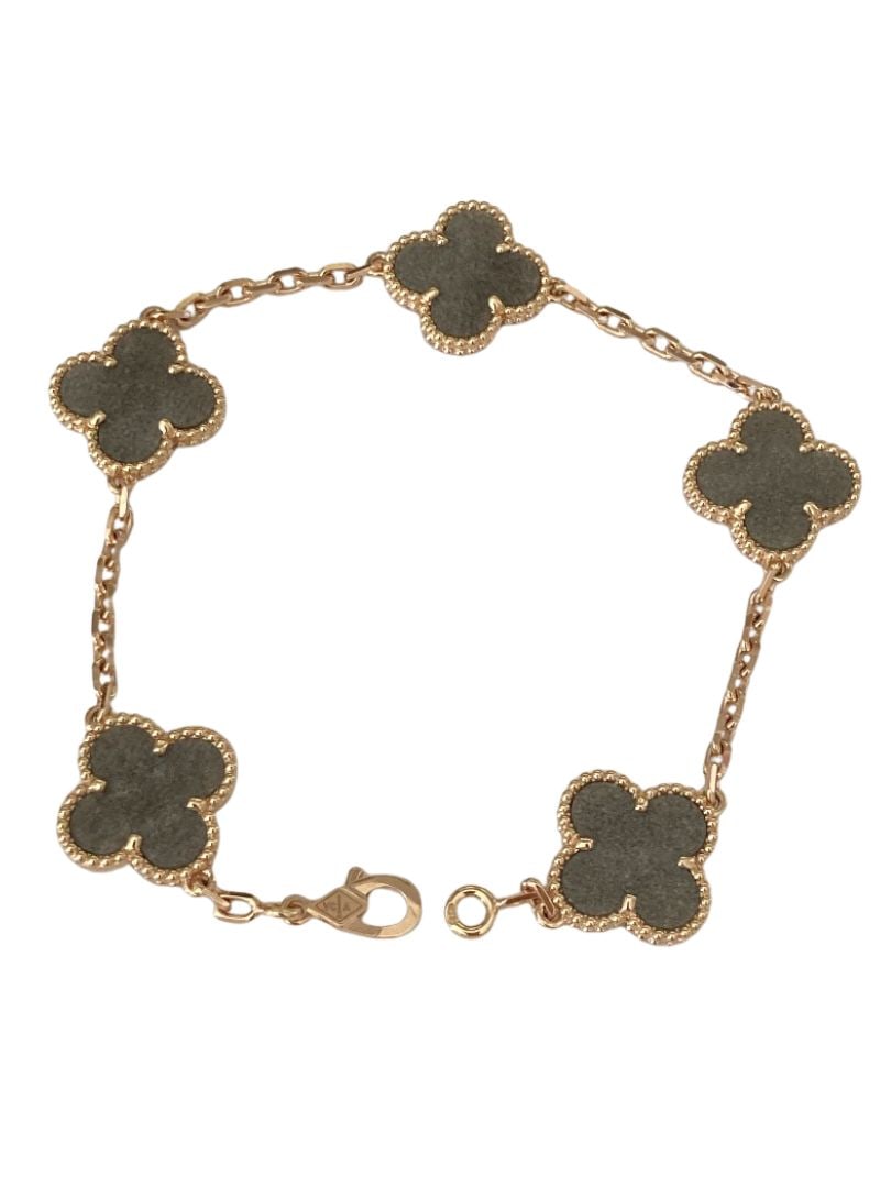 Van Cleef & Arpels Vintage Alhambra Silver Obsidian 5 Motif 18K Rose Gold Bracelet (Pre-Owned) (1 of 10)