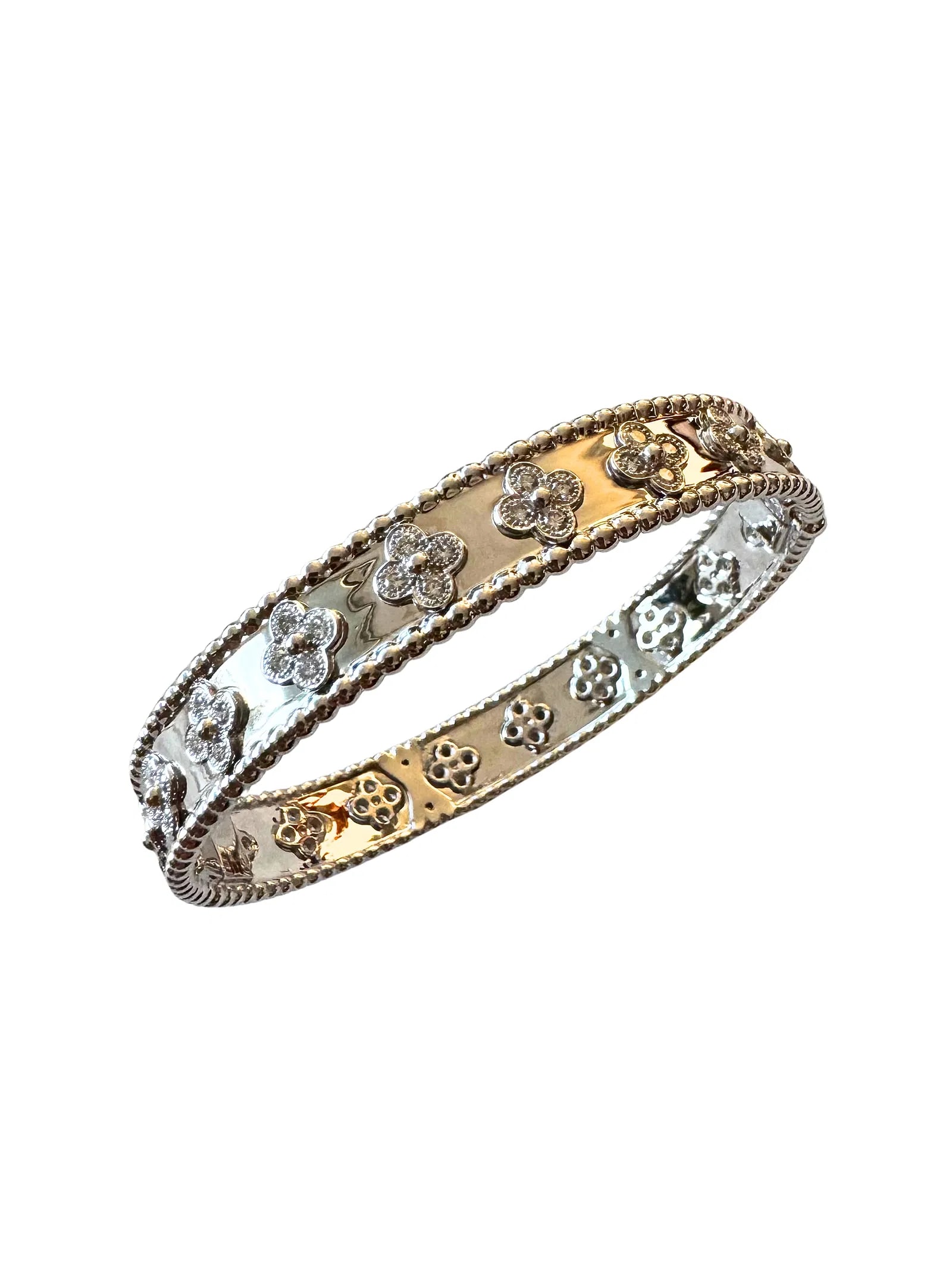 Van Cleef & Arpels Perlée Diamond Clover 18 Karat White Gold Bangle Bracelet (1 of 14)