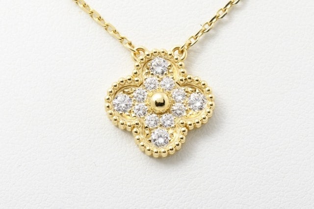 Van Cleef & Arpels Vintage Alhambra Diamond Pave 18K Gold Pendant Necklace (1 of 5)