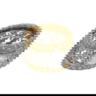 Buccellati Two-Tone Gold Diamond Ring: Title/Medium: Buccellati Two-Tone Gold Diamond Ring Origin/Year: Modern Dimensions: Width: 1.3 cm, Thickness: 0.4 cm Condition: Excellent Provenance: Buccellati Additional Info: Ring Size: 49,