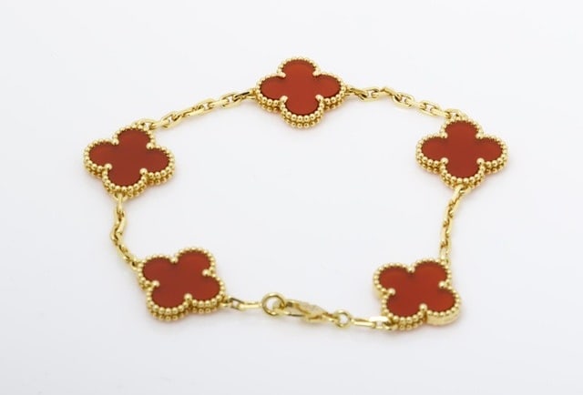 Van Cleef & Arpels Vintage Alhambra 5 Motifs Red Carnelian Gold Bracelet (1 of 5)