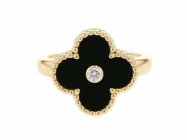Van Cleef & Arpels Vintage Alhambra Black Onyx Diamond Yellow Gold Ring (1 of 5)