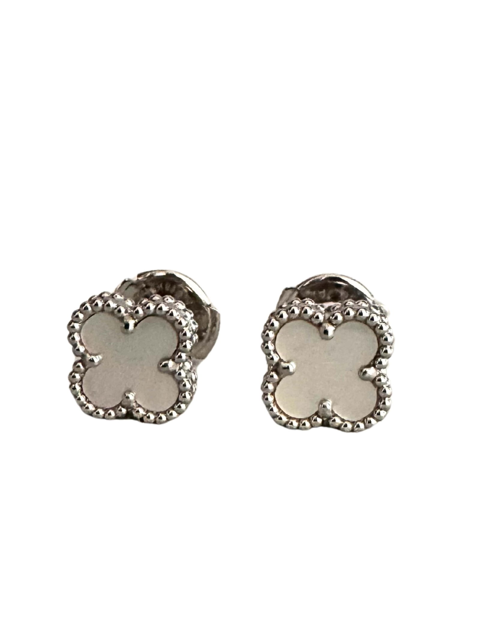 Van Cleef & Arpels Sweet Alhambra 18K White Gold Mother of Pearl Stud Earrings (1 of 9)