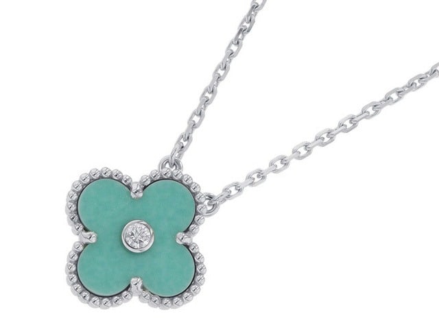 Van Cleef & Arpels 2022 Blue Celadon Pendant: Title/Medium: Van Cleef & Arpels 2022 Holiday Edition Pendant Necklace Origin/Year: France, 2022 Condition: Very good pre-owned condition minimal signs of wear Provenance: Original Van Cleef & Arpels