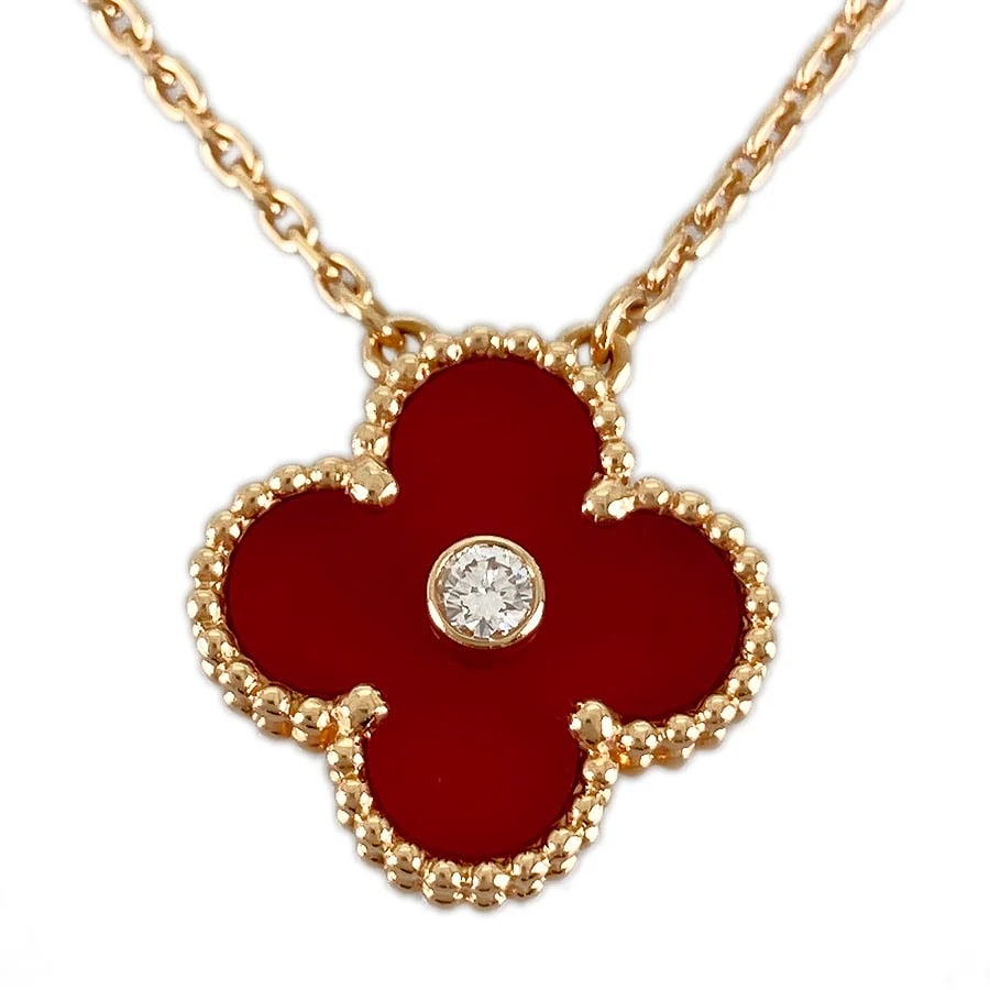 Van Cleef & Arpels 2011 Holiday Edition Red Carnelian & Diamond 18K Rose Gold Pendant Necklace (1 of 7)
