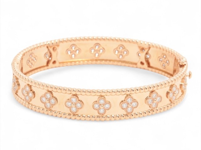 Van Cleef & Arpels Perlee Collection Medium 18K Rose Gold Diamond Bangle Bracelet (1 of 5)