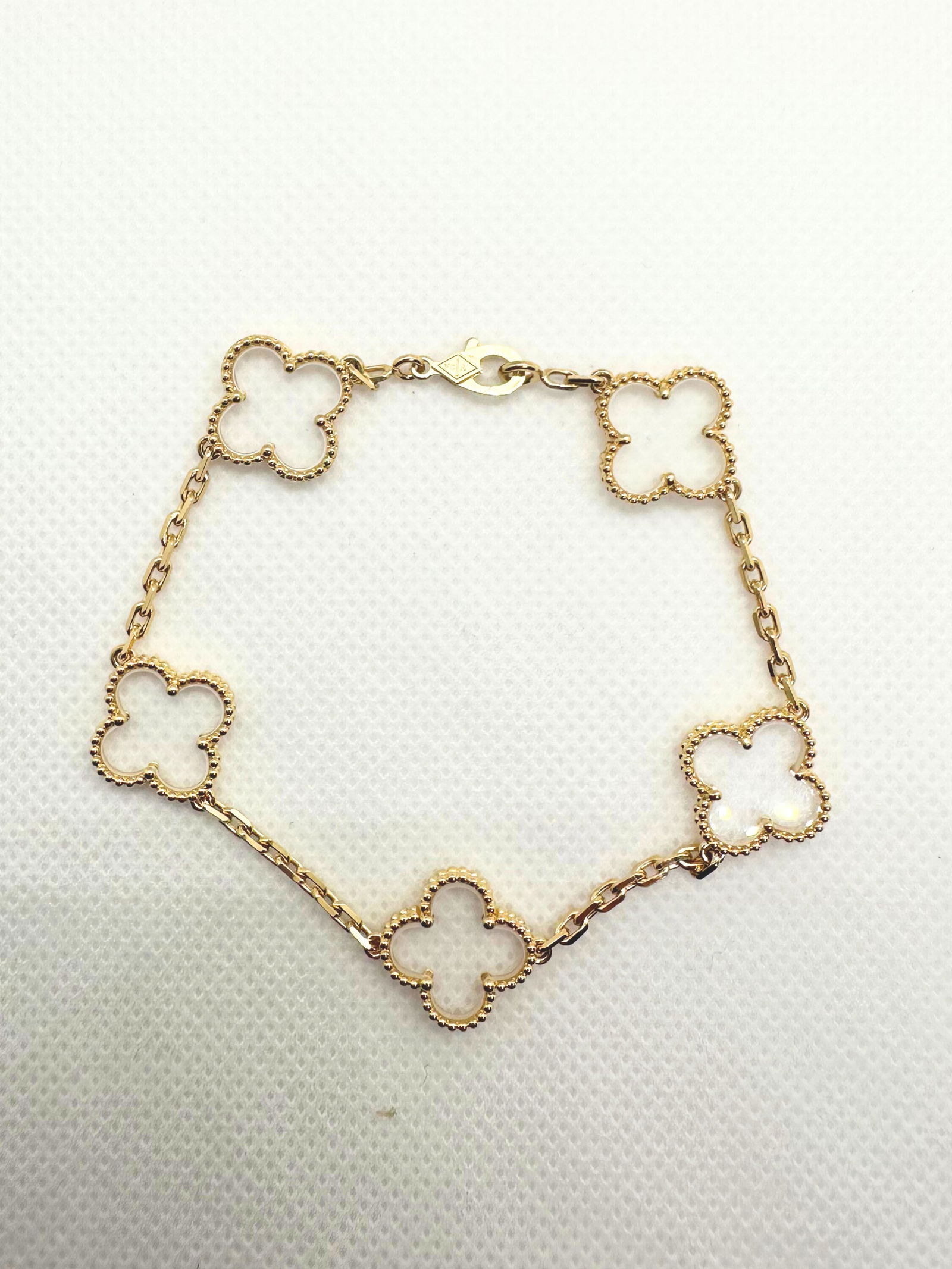 Van Cleef & Arpels Vintage Alhambra 5 Motif Rock Crystal Quartz Bracelet 18K Gold (1 of 9)