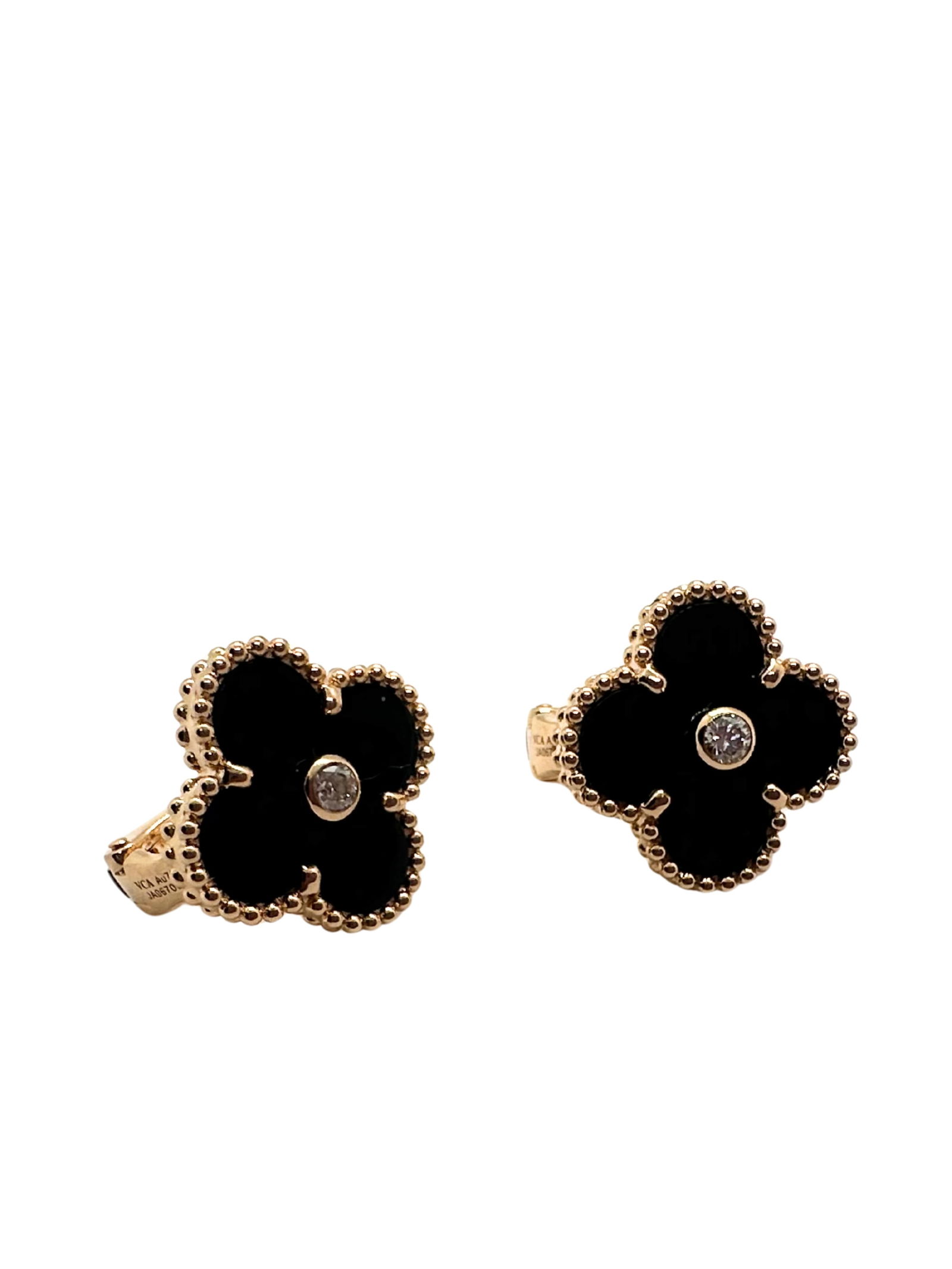Van Cleef & Arpels Vintage Alhambra Black Onyx & Diamond 18K Rose Gold Earrings (1 of 9)