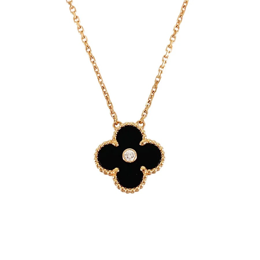 Van Cleef & Arpels Vintage Alhambra 2016 Holiday Edition Black Onyx Diamond 18K Gold Necklace (1 of 5)