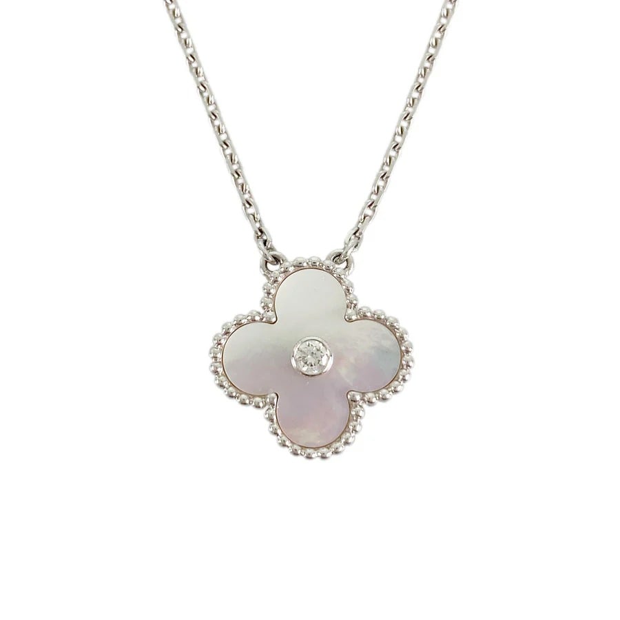 Van Cleef & Arpels 2009 Holiday Edition Diamond White Mother of Pearl 18KW Gold Pendant Necklace (1 of 5)