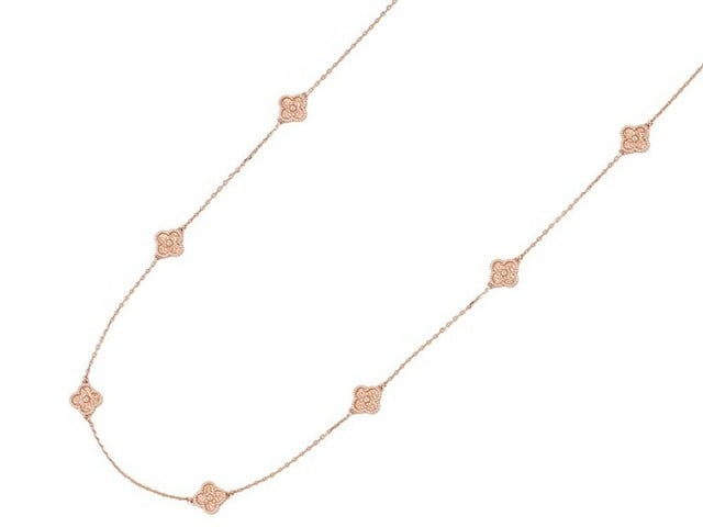 Van Cleef & Arpels Sweet Alhambra 16 Motif Hammered 18K Rose Gold Long Necklace (1 of 5)