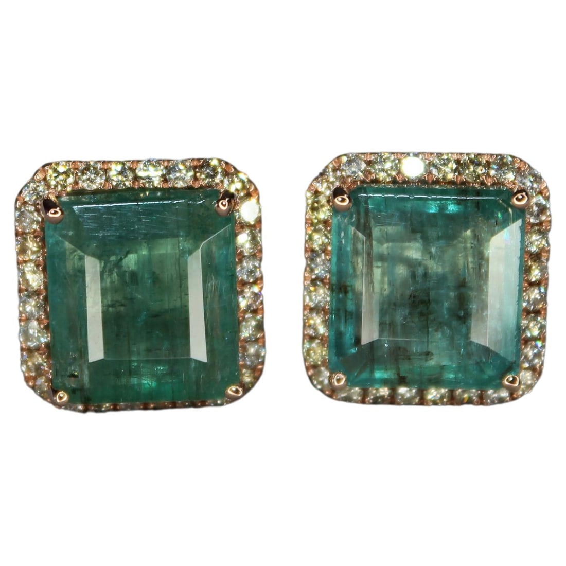 Emerald Cut Green Emerald & Diamond Earrings (1 of 12)