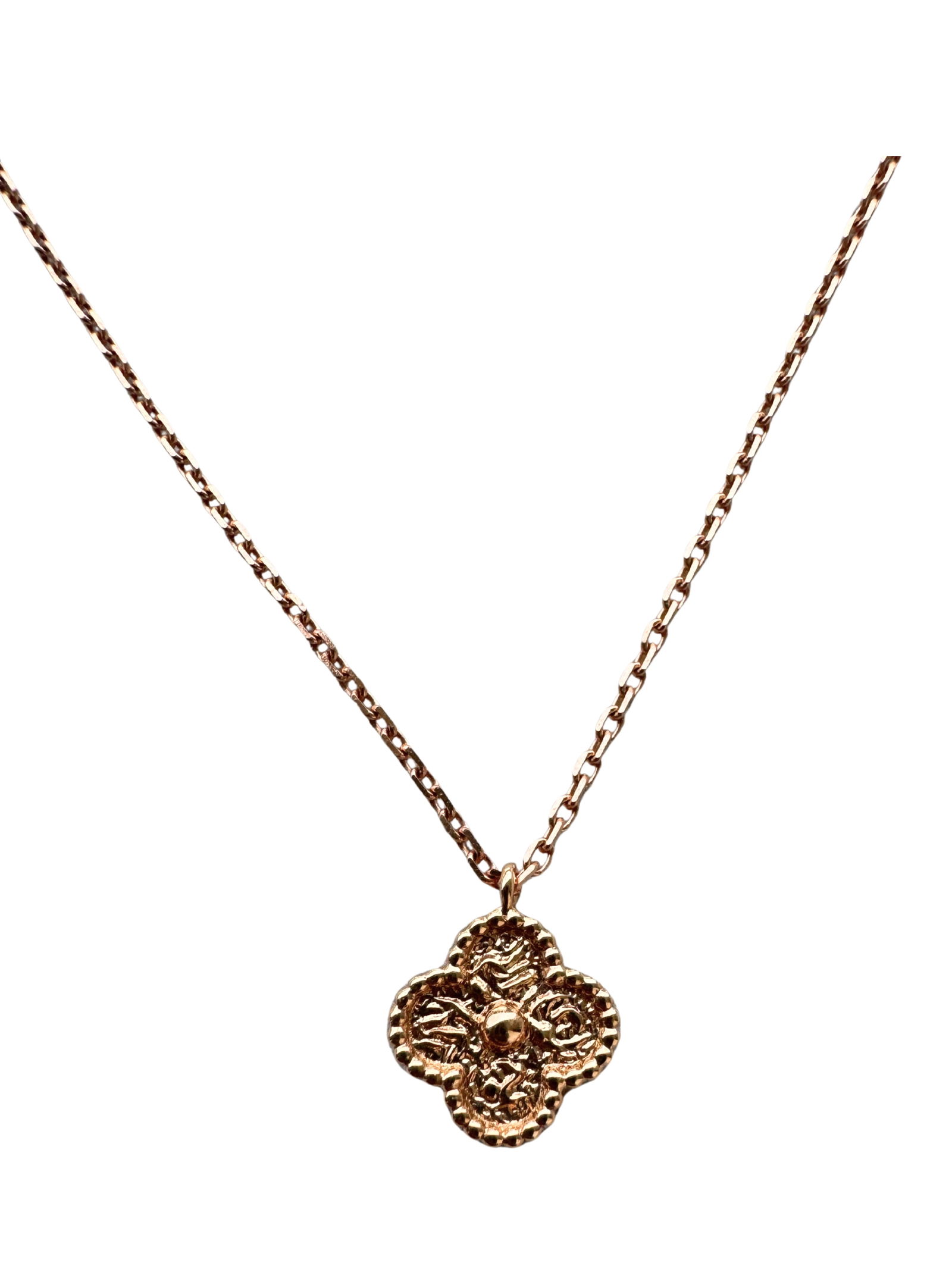 Van Cleef & Arpels 18K Rose Gold Sweet Alhambra Pendant Necklace: Title/Medium: Van Cleef & Arpels 18K Rose Gold Sweet Alhambra Pendant Necklace Origin/Year: France Dimensions: Length: 16.00 inches, Total Weight: 3.13 grams Condition: Very Good - minor scuffs and li