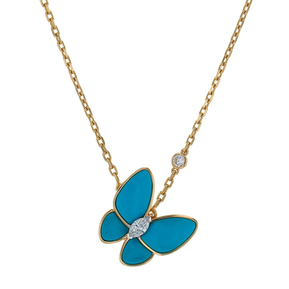 Van Cleef & Arpels Deux Papillons Diamond Turquoise 18K Yellow Gold Necklace (1 of 3)