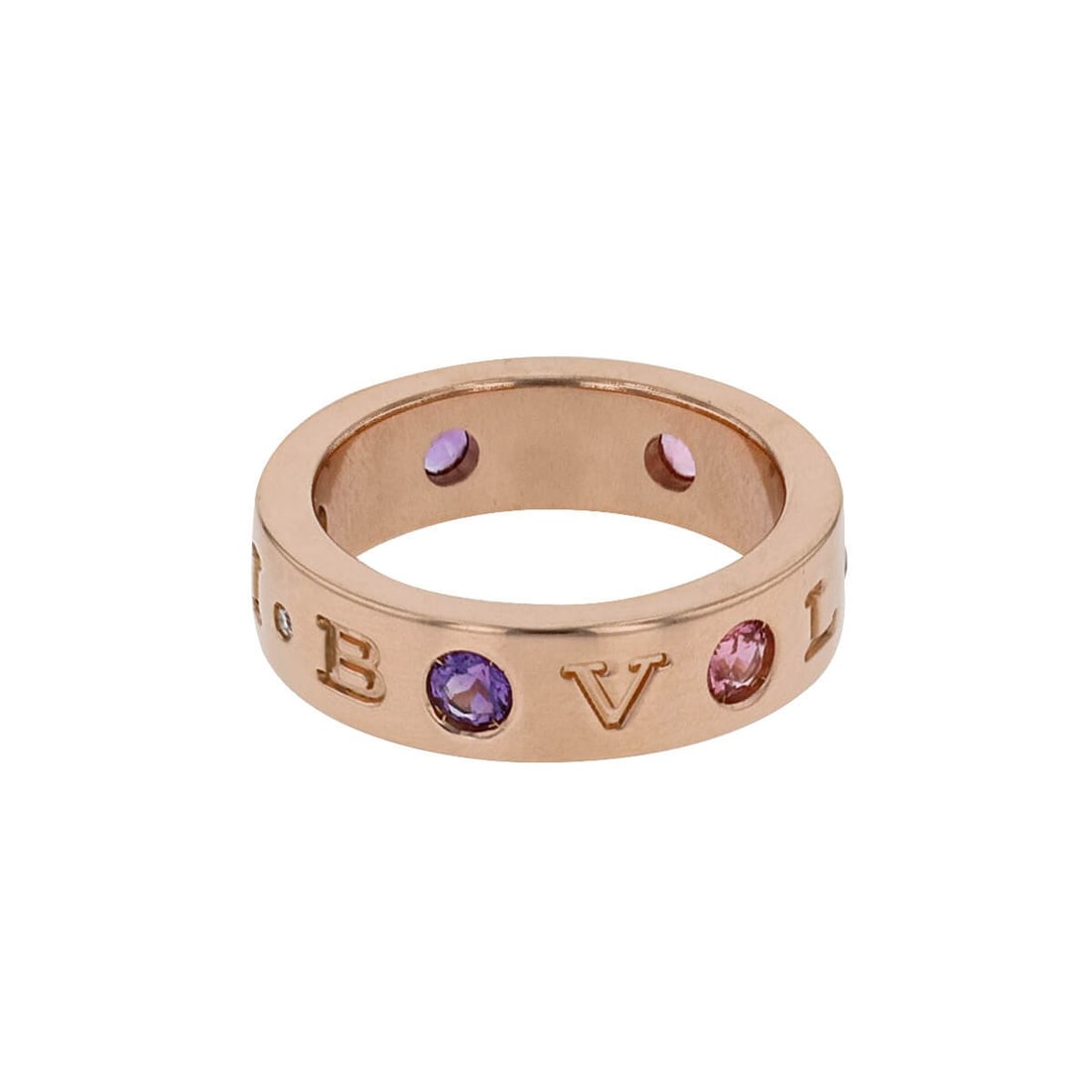 Bulgari Sapphires, Diamond & Gold Ring: Title/Medium: Bulgari Sapphires, Diamond & Gold Ring Origin/Year: Italy, Circa 2017 Dimensions:Width: 0.5 cmThickness: 0.23 cmRing Size: 48Weight: 7.7 g Condition: Excellent Provenance: Bulgari 