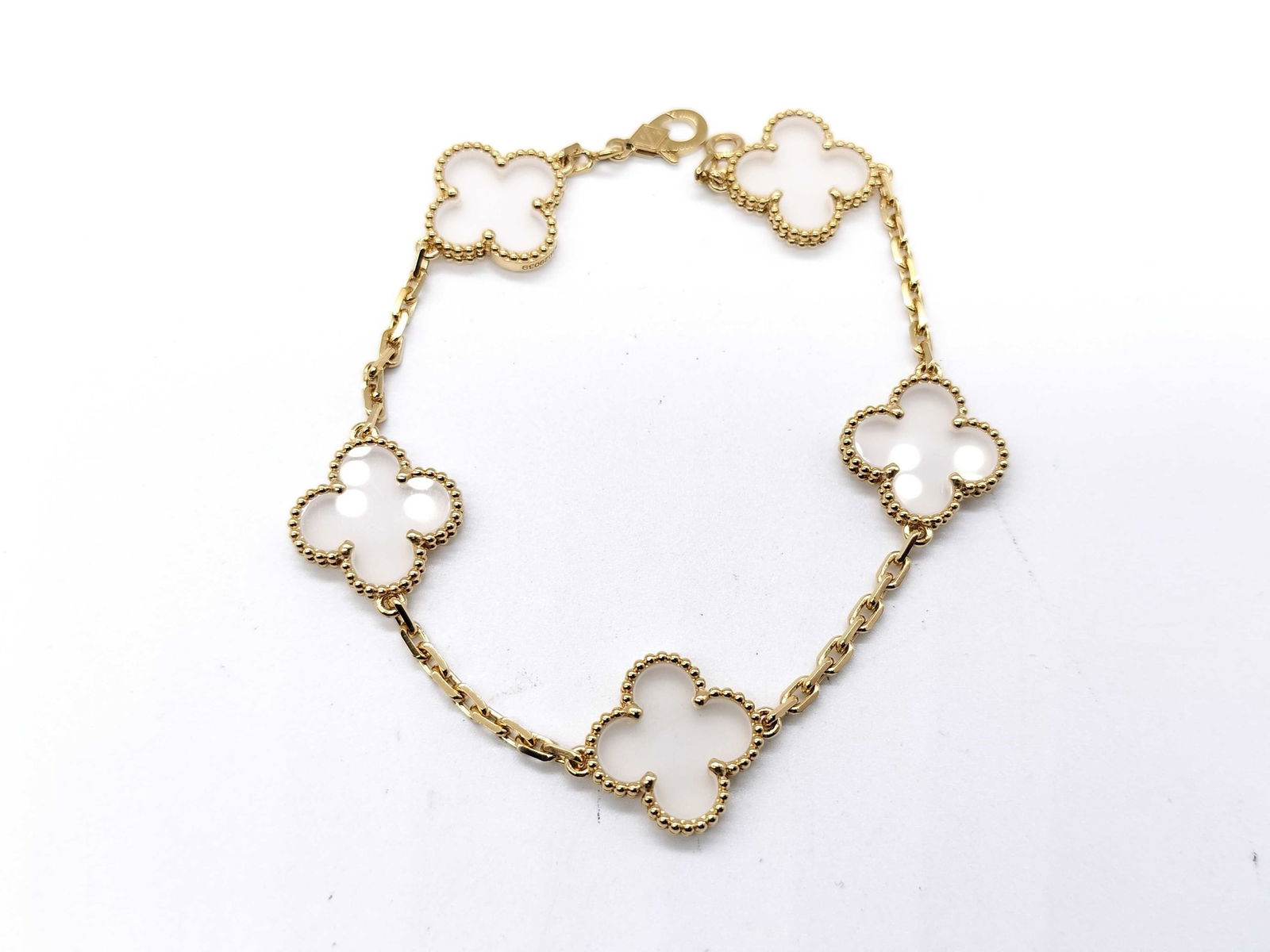 Van Cleef & Arpels Vintage Alhambra Rock Crystal Quartz 5 Motif 18K Yellow Gold Bracelet (1 of 4)