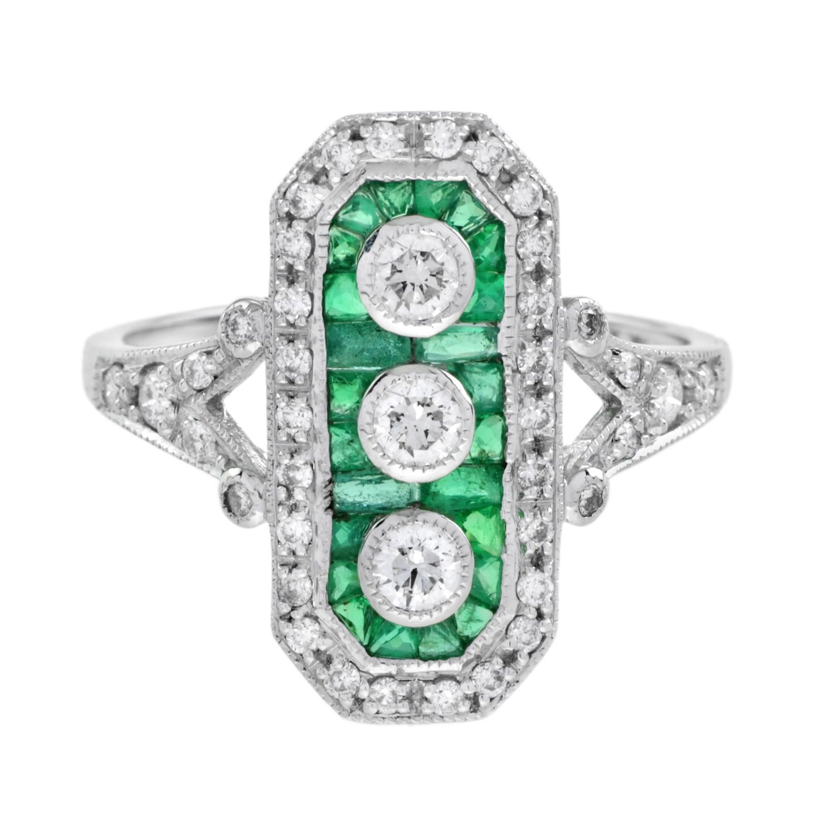 Art Deco Diamond & Emerald Three Stone Ring (1 of 9)