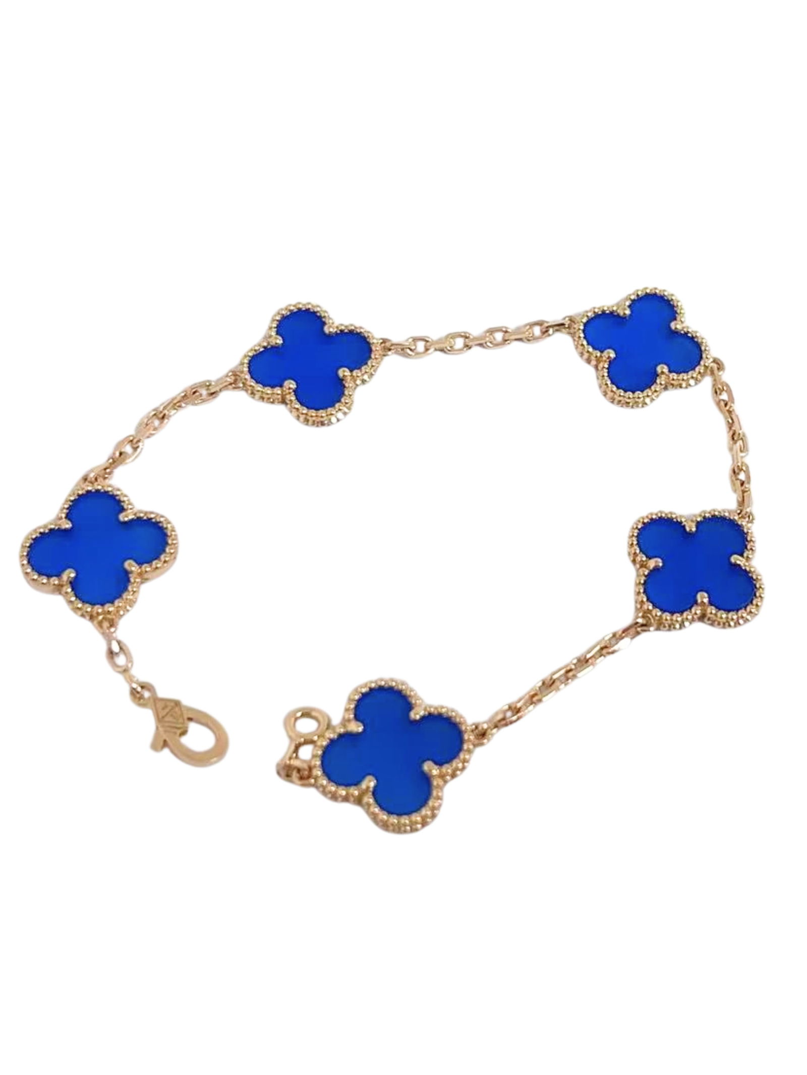 Van Cleef & Arpels Vintage Alhambra Blue Agate 5 Motif 18K Yellow Gold Bracelet (1 of 2)