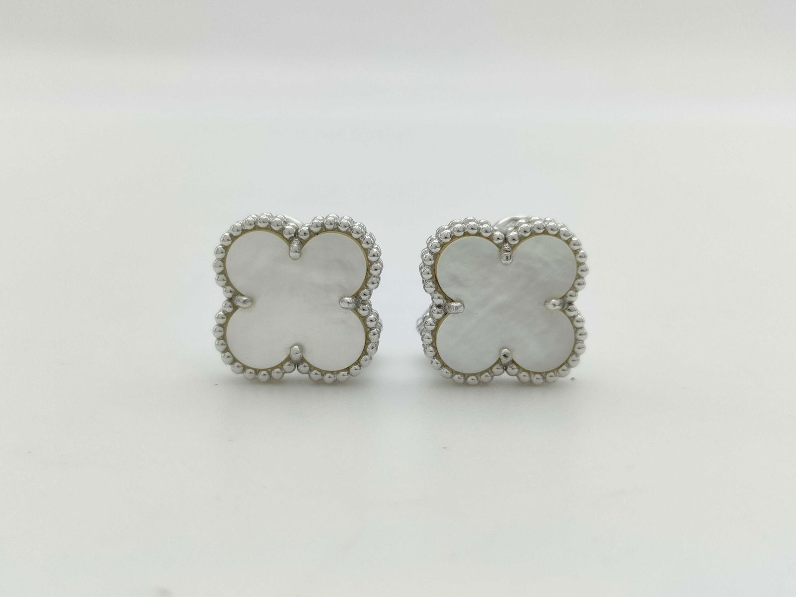 Van Cleef & Arpels Vintage Alhambra White Mother of Pearl 18K White Gold Earrings (1 of 3)
