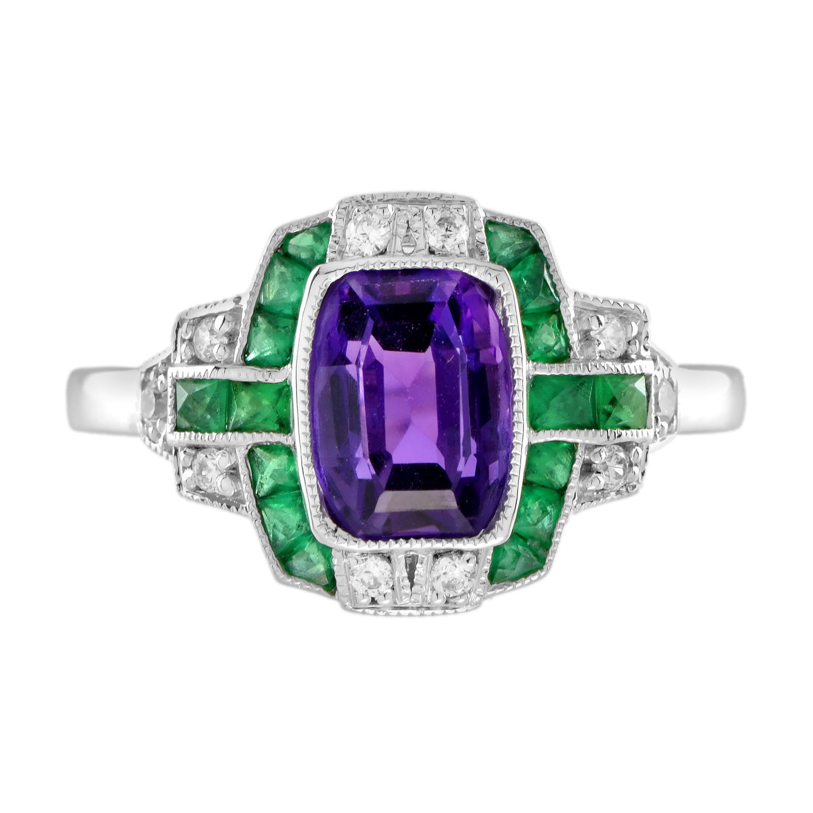Art Deco 14K White Gold Amethyst & Emerald Ring (1 of 7)