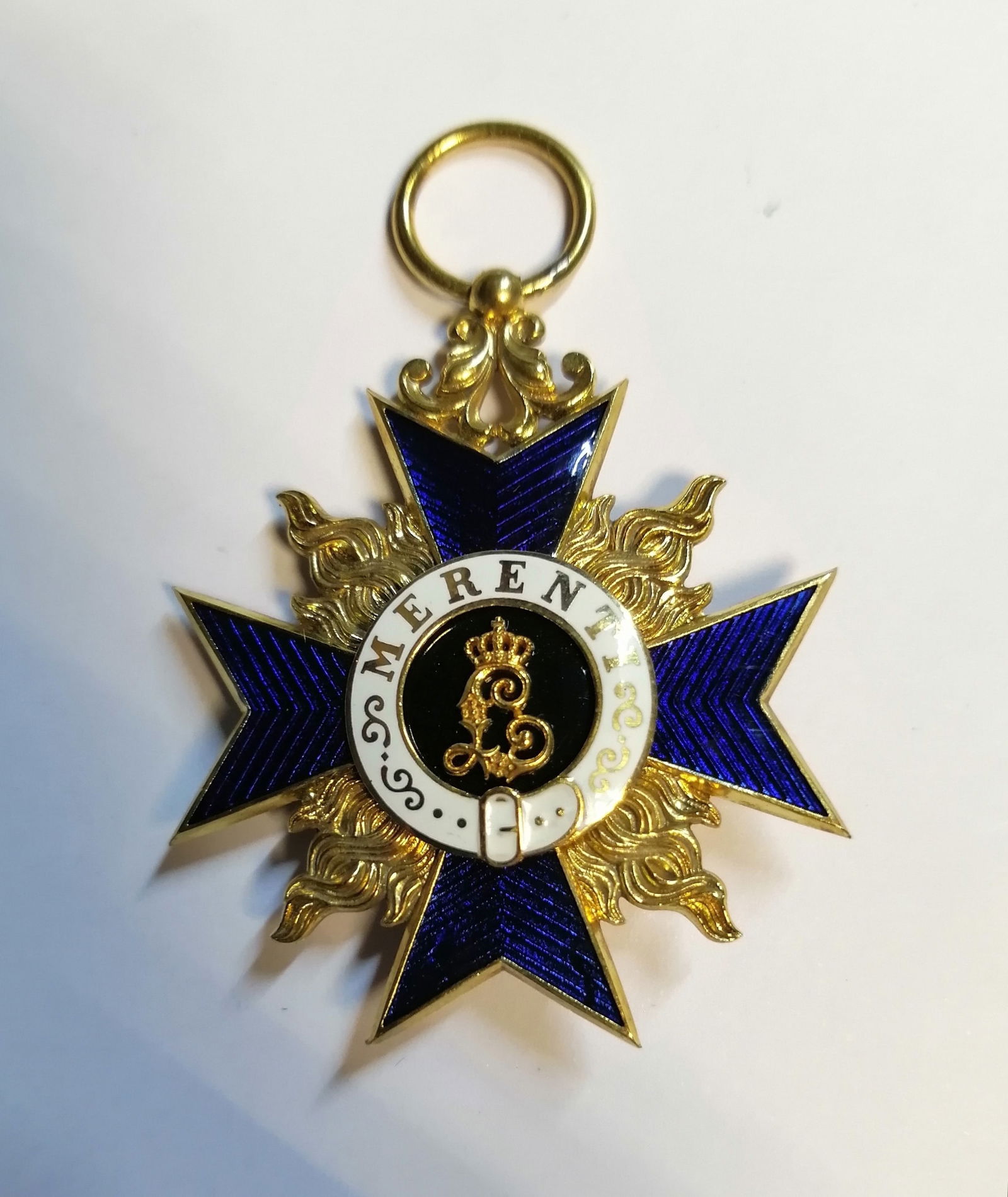 Bavarian Military Merit Order Cross, 1866: Title, Date of Manufacture: Bavarian Militr-Verdienstorden Kreuz, 1866 Maker, Dates, Origin: Likely Bavarian or German, late 19th to early 20th century Medium: Gilded silver (marked 950) and enamel D