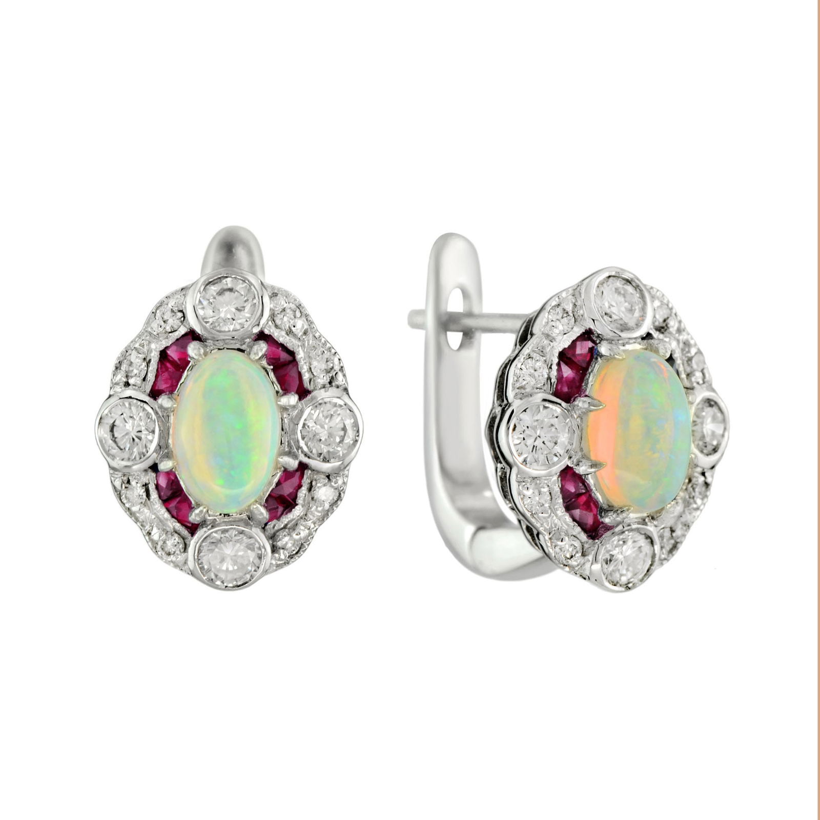 Ethiopian Opal Ruby Diamond Art Deco Earrings (1 of 5)