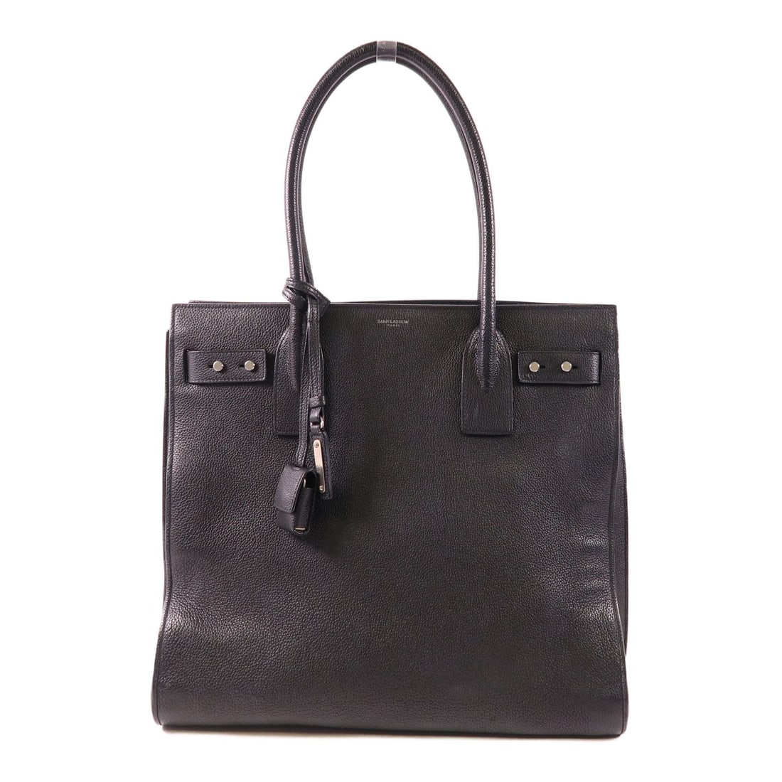 Saint Laurent Black Cowhide Leather Handbag: Title/Medium: Saint Laurent Black Cowhide Leather Handbag Origin/Year: Saint Laurent Dimensions: W:35cm x H:32cm x D:17cm (13.8" x 12.6" x 6.7") Handle Drop: 50cm (19.7") Condition: Pre-owned, fair co