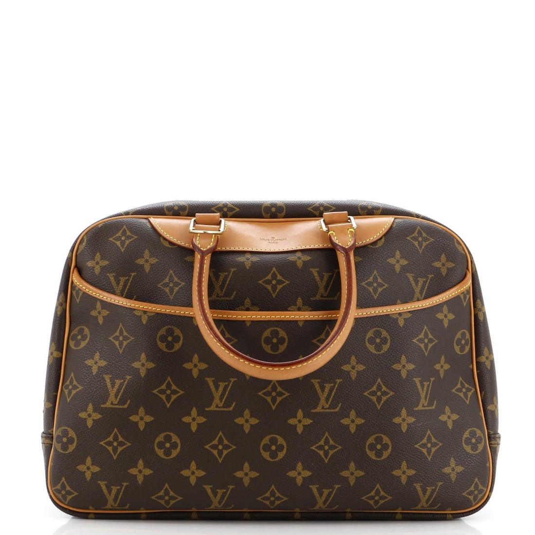 Louis Vuitton Deauville Monogram Handbag: Title/Medium: Louis Vuitton Deauville Handbag, Monogram Canvas Origin/Year: Louis Vuitton, Contemporary Dimensions: Height 10.5", Width 13.5", Depth 5", Handle Drop 4", Strap Drop 17.5-22" Condition: