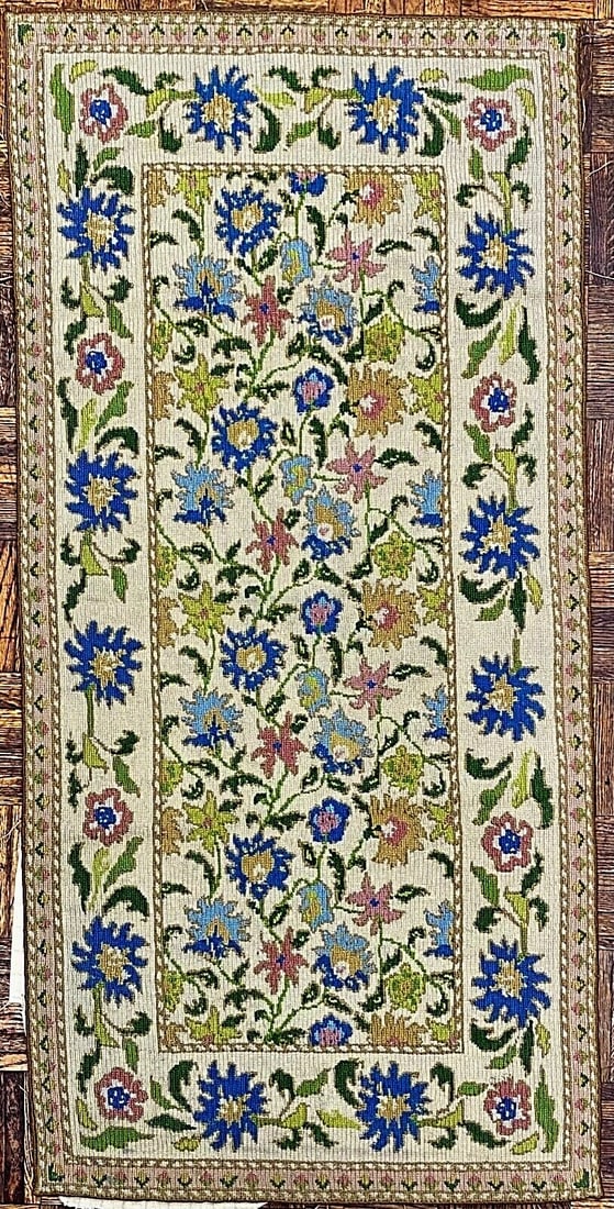 Greek Island Floral Embroidery Rug 2' x 4': Title/Medium: Greek Island Embroidery Rug Origin/Year: Greece, Early 20th Century Dimensions: 2 ft x 4 ft Condition: Excellent vintage condition Provenance: Private collection Additional Info: