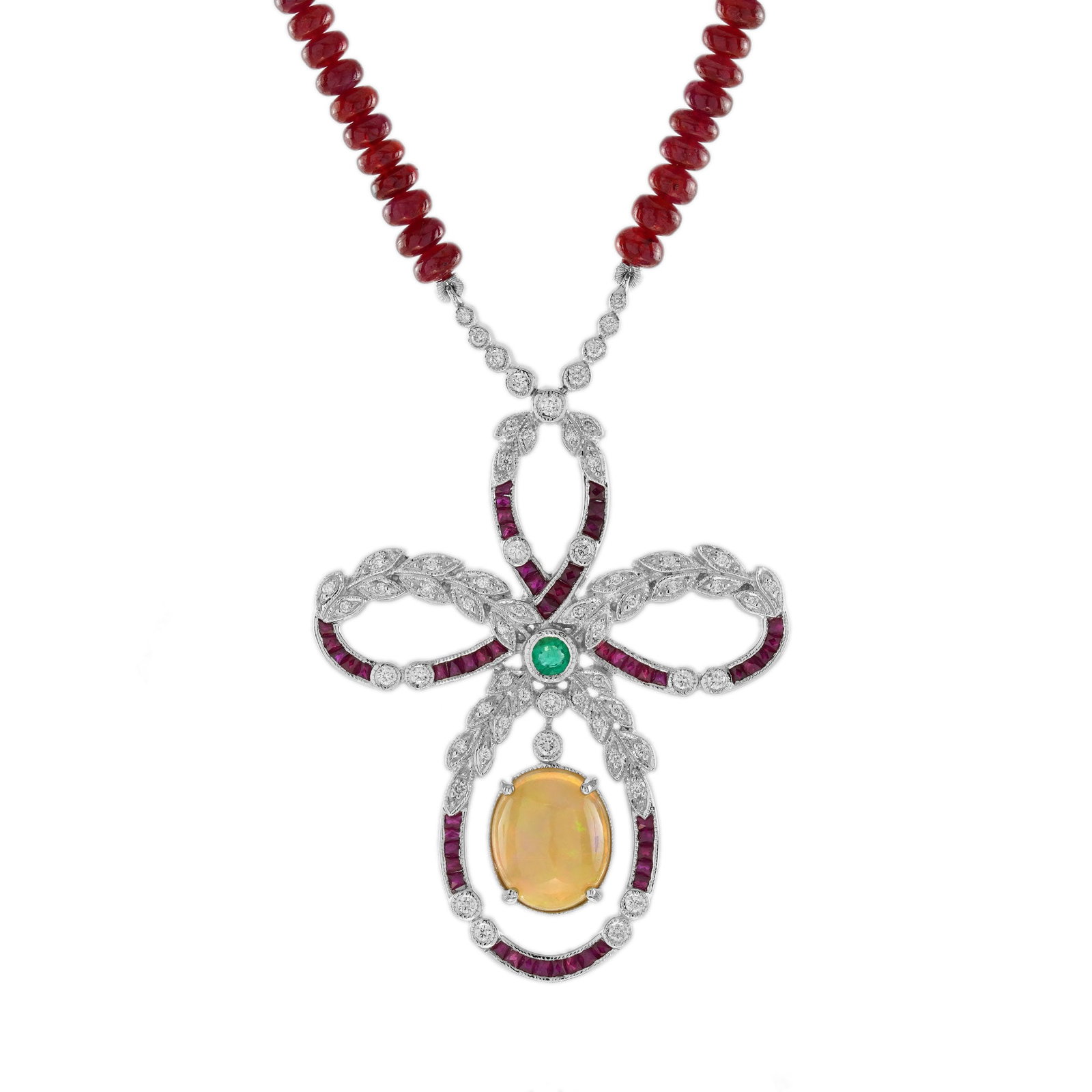 Edwardian Opal Ruby Emerald Diamond Necklace (1 of 7)