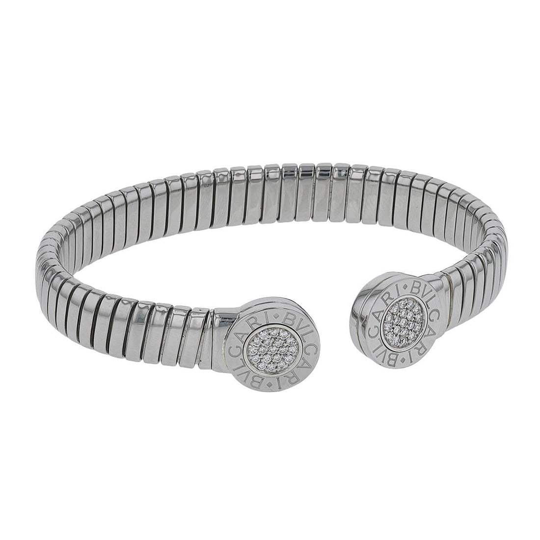 Bulgari Diamond & Stainless Steel Watch: Title/Medium: Bulgari Diamond & Stainless Steel Watch Origin/Year: Modern, Year Unknown Dimensions: Width: 1.3 cm Length: 16.5 cm Thickness: 0.5 cm Weight: 27 G Condition: Exce