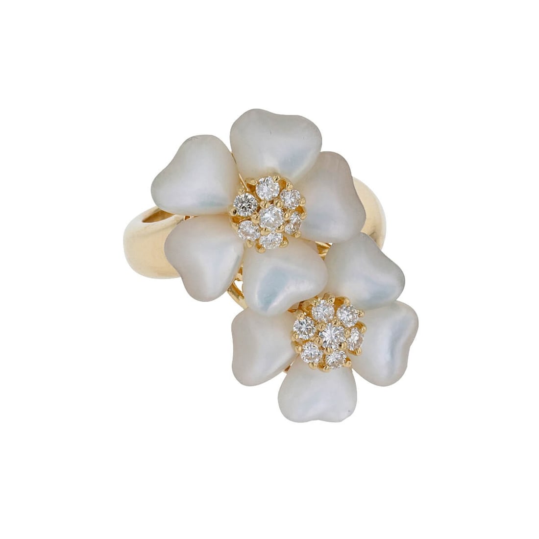 Ponte Vecchio Floral Mother-of-Pearl Ring: Title/Medium: Ponte Vecchio Floral Mother-of-Pearl Ring Origin/Year: Modern, Year Unknown Dimensions: Width: 1.7 cm, Length: 2.7 cm, Thickness: 1 cm, Ring Size: 50 Condition: Excellent,
