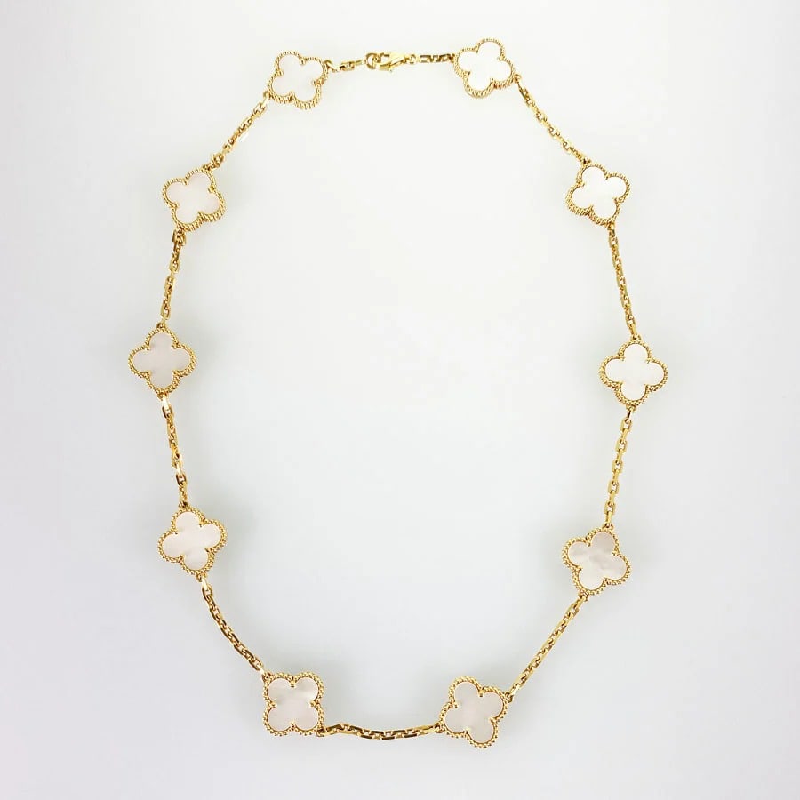 Van Cleef & Arpels Vintage Alhambra White Mother of Pearl 10 Motif 18K Yellow Gold Necklace (1 of 6)
