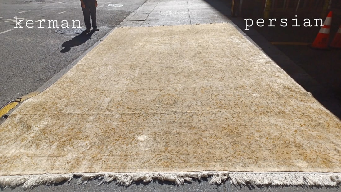 Kerman Persian Carpet C. 1930 12x21 Ft Ivory: Title/Medium: Kerman Persian Carpet Origin/Year: Persia, Circa 1930 Dimensions: 12 x 21 ft Condition: Great Condition Provenance: Not specified Additional Info: Ivory base colorFloral designMuted